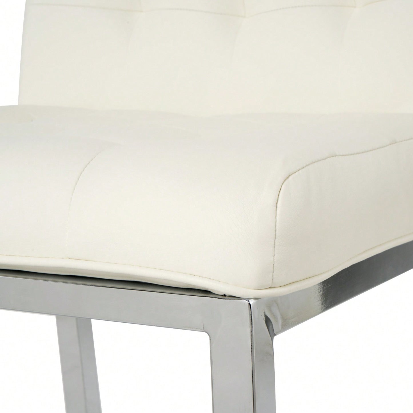 Modern Counter Stools (Set Of 2) - Comfortable PU Leather Bar Chairs With Electroplated Legs And Grid Design - White