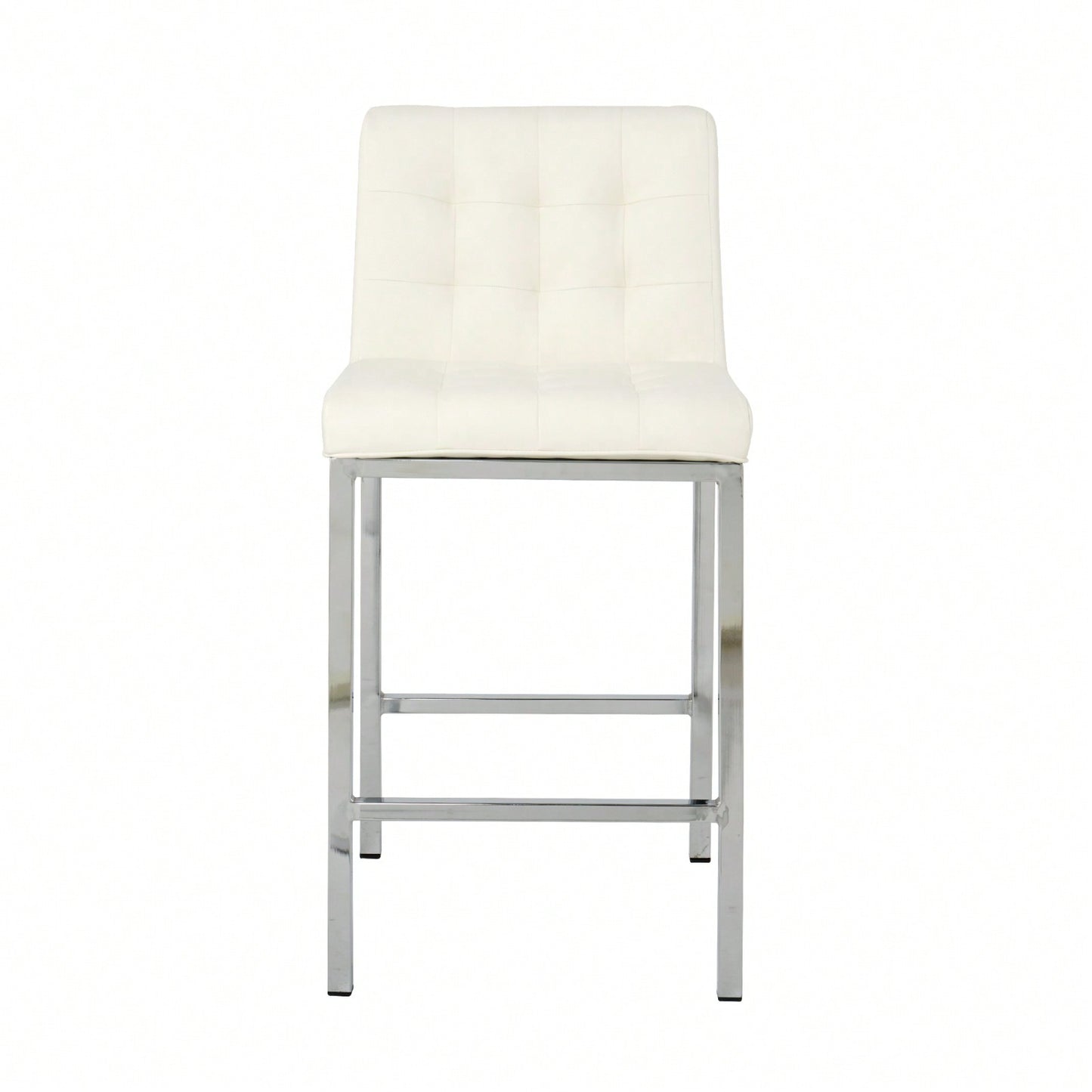 Modern Counter Stools (Set Of 2) - Comfortable PU Leather Bar Chairs With Electroplated Legs And Grid Design - White