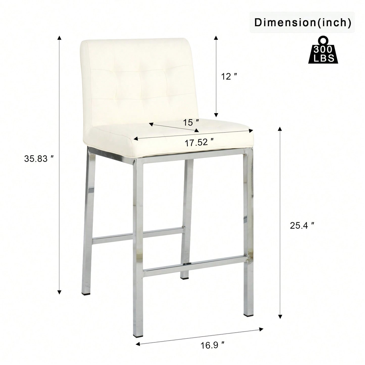Modern Counter Stools (Set Of 2) - Comfortable PU Leather Bar Chairs With Electroplated Legs And Grid Design - White