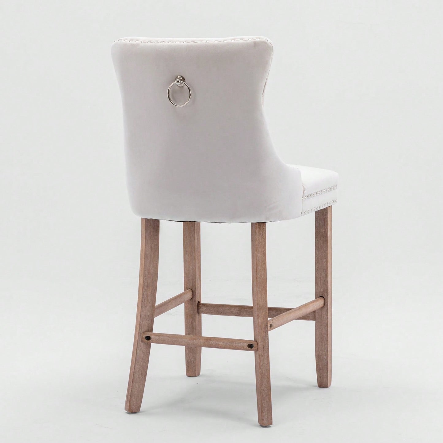 Contemporary Velvet Barstools Set of 2 High Back Tufted Upholstered Counter Chairs with Wood Legs and Chrome Trim
