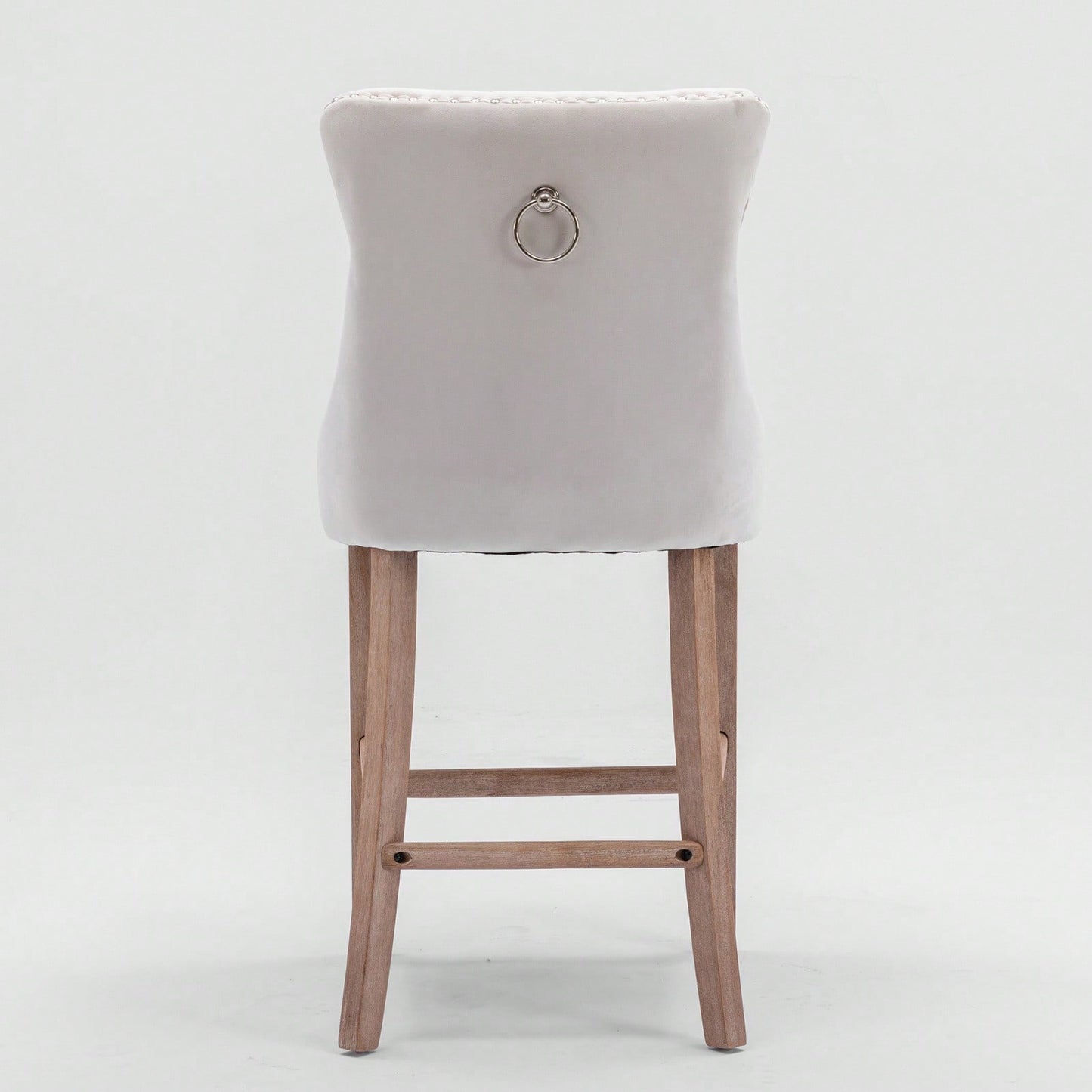 Contemporary Velvet Barstools Set of 2 High Back Tufted Upholstered Counter Chairs with Wood Legs and Chrome Trim