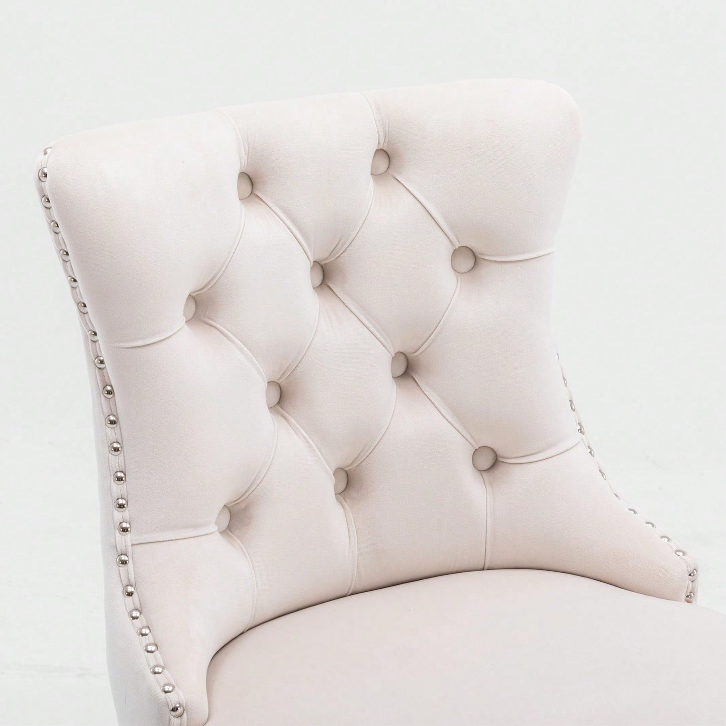 Contemporary Velvet Barstools Set of 2 High Back Tufted Upholstered Counter Chairs with Wood Legs and Chrome Trim