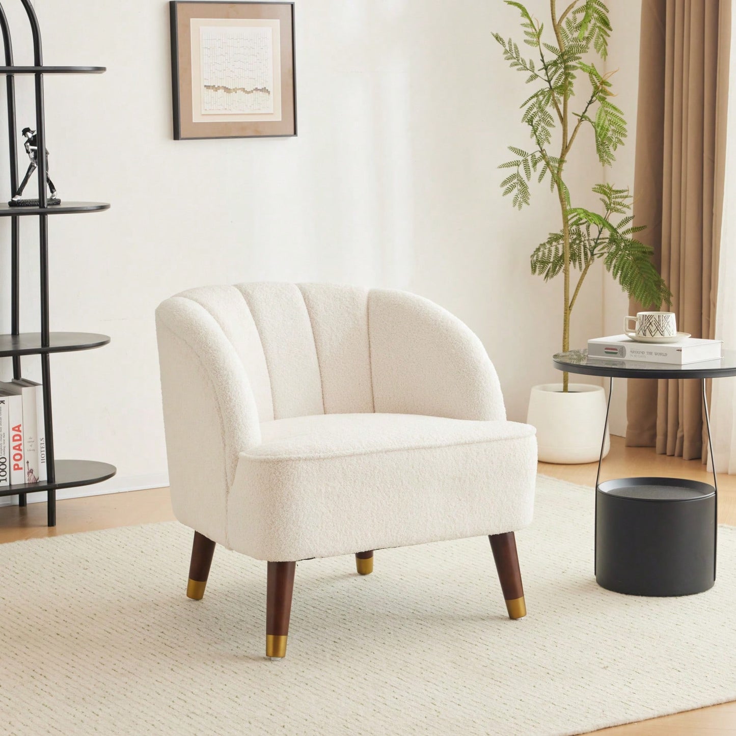 Modern Upholstered Accent Chair, Velvet Armchair With Sturdy Wooden Legs, Comfortable Tufted Barrel Chair For Living Room, Bedroom, Office