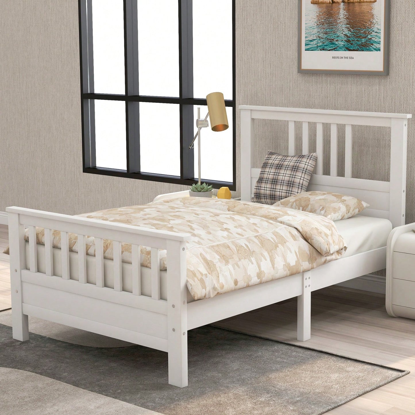 Twin Size Platform Bed Frame With Headboard And Footboard, Wood Slat Support, No Box Spring Needed, Easy Assembly