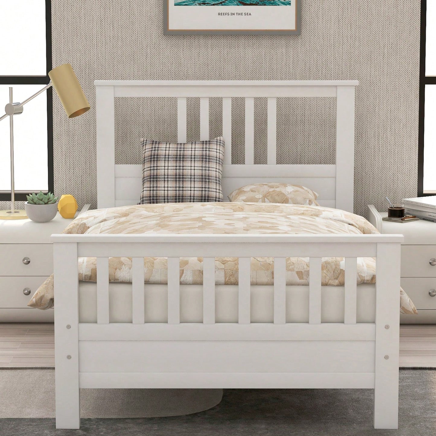 Twin Size Platform Bed Frame With Headboard And Footboard, Wood Slat Support, No Box Spring Needed, Easy Assembly