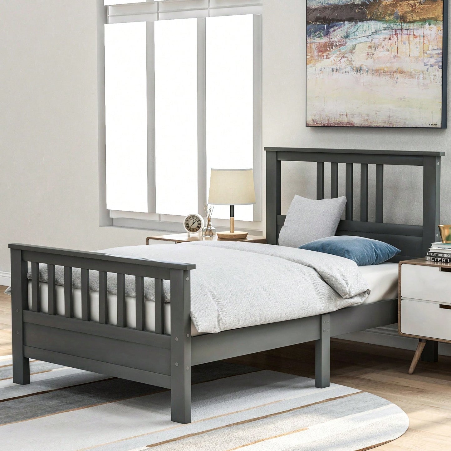Twin Size Platform Bed Frame With Headboard And Footboard, Wood Slat Support, No Box Spring Needed, Easy Assembly