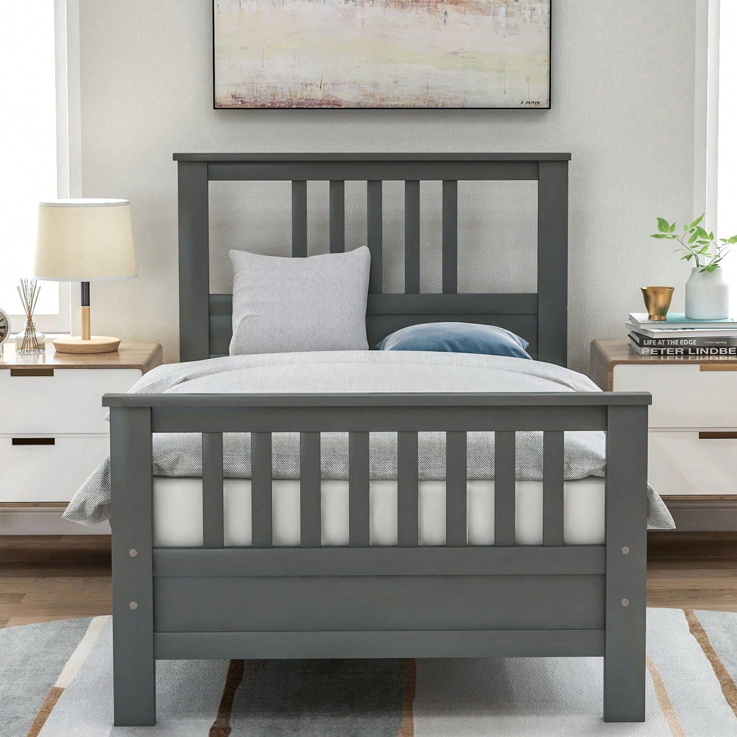 Twin Size Platform Bed Frame With Headboard And Footboard, Wood Slat Support, No Box Spring Needed, Easy Assembly