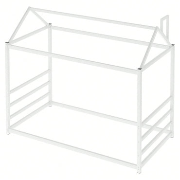 Twin Size House Bed Frame With Roof And Chimney, Playful Metal Platform Bed Frame For Kids And Adults, No Box Spring Needed, Easy Assembly