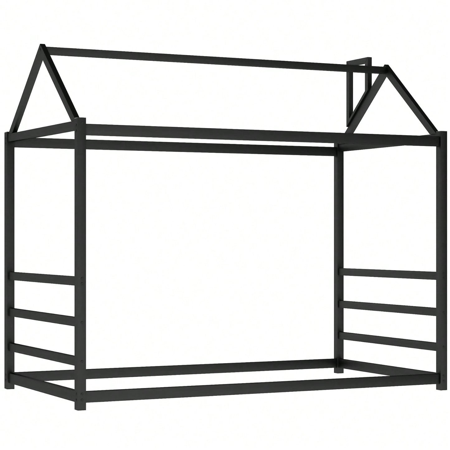 Twin Size House Bed Frame With Roof And Chimney, Playful Metal Platform Bed Frame For Kids And Adults, No Box Spring Needed, Easy Assembly