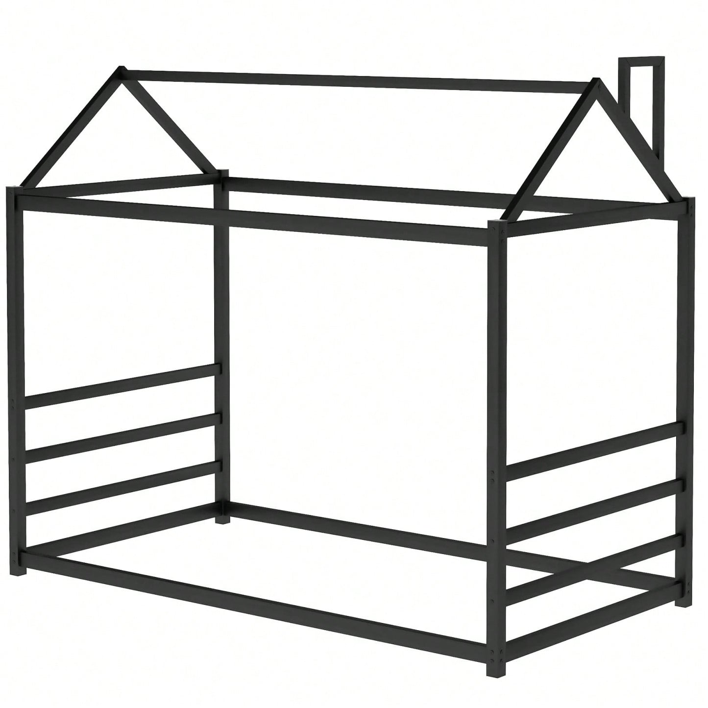 Twin Size House Bed Frame With Roof And Chimney, Playful Metal Platform Bed Frame For Kids And Adults, No Box Spring Needed, Easy Assembly