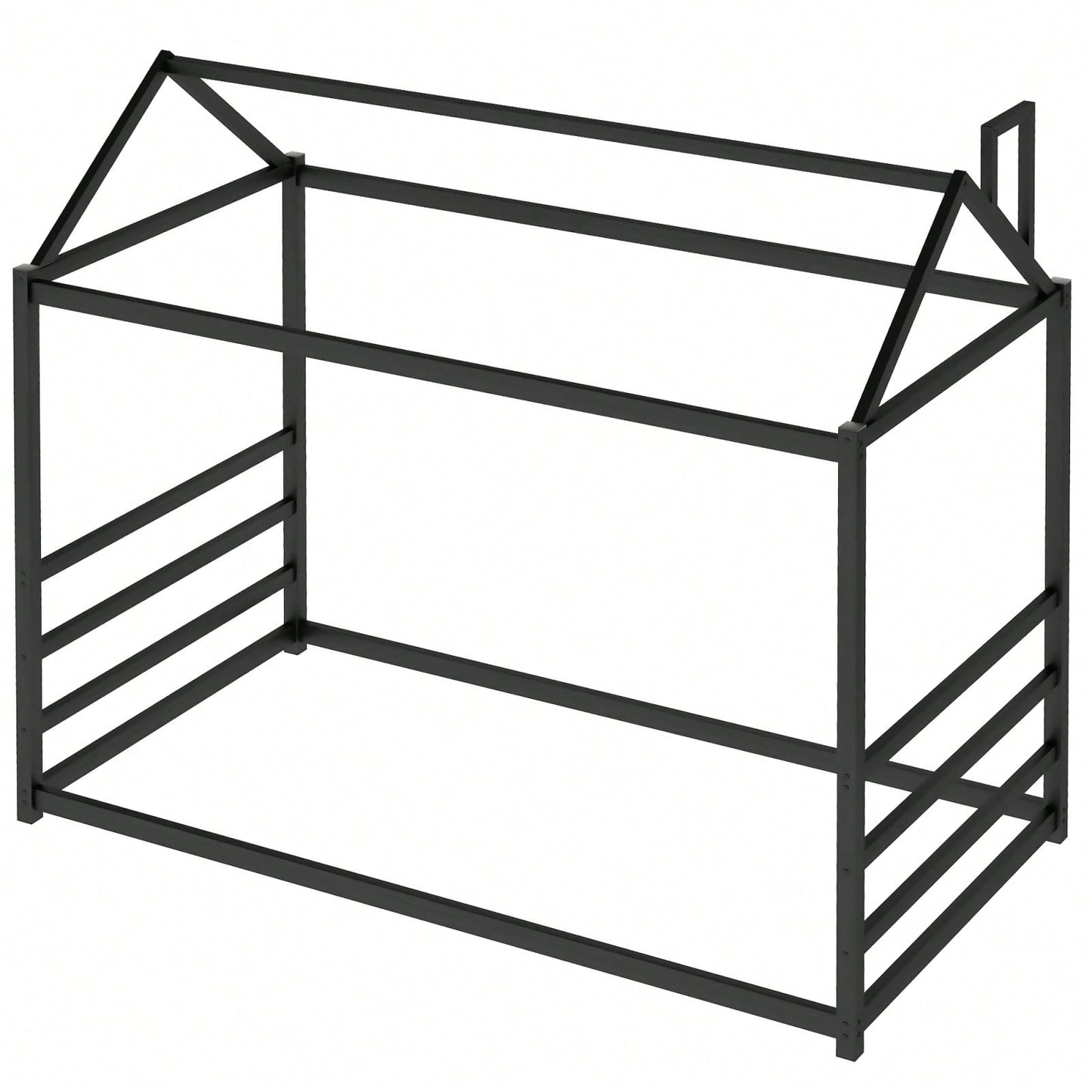 Twin Size House Bed Frame With Roof And Chimney, Playful Metal Platform Bed Frame For Kids And Adults, No Box Spring Needed, Easy Assembly