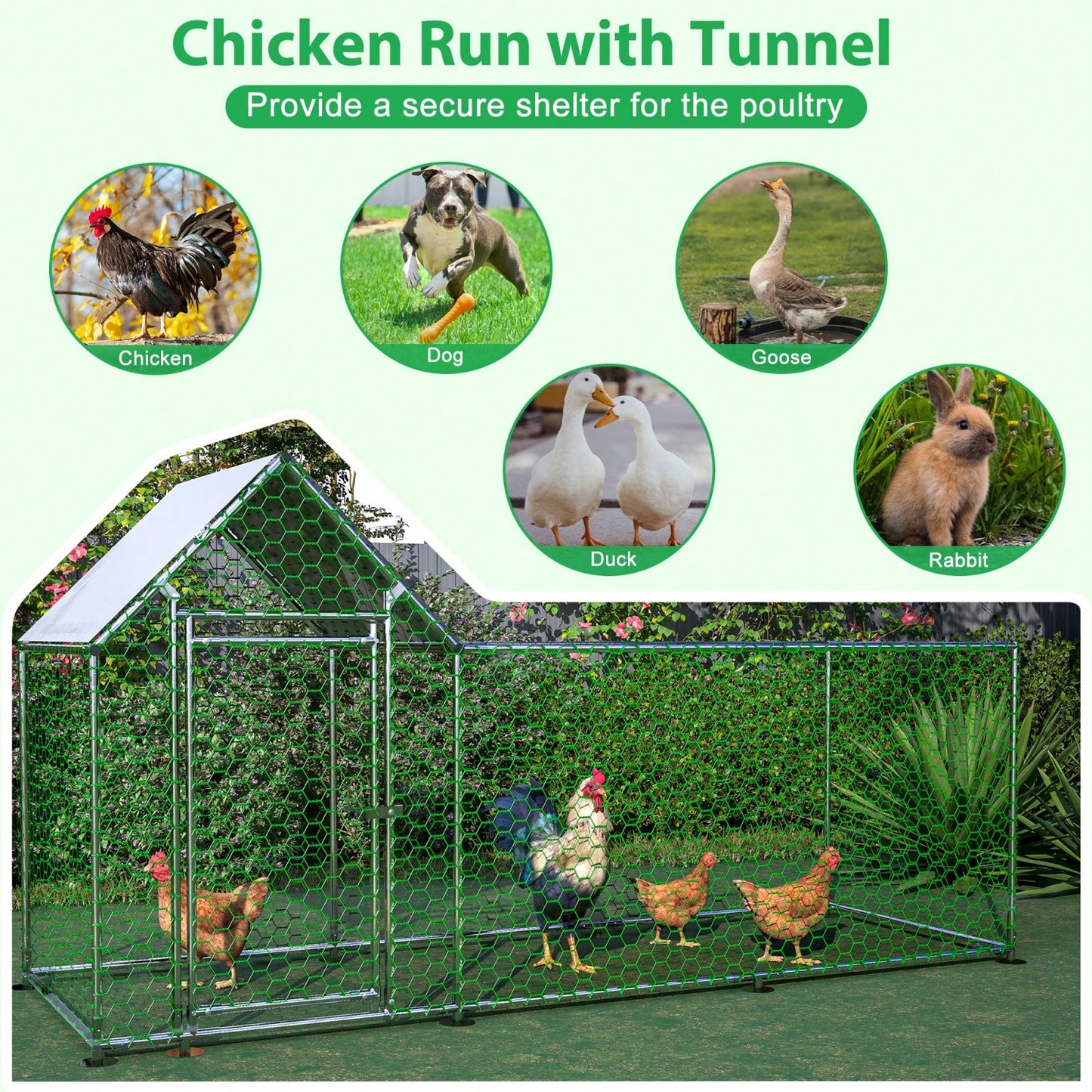 10x3FT Metal Chicken Coop Run Backyard Hen House Poultry Habitat Cage With Removable PE Cover