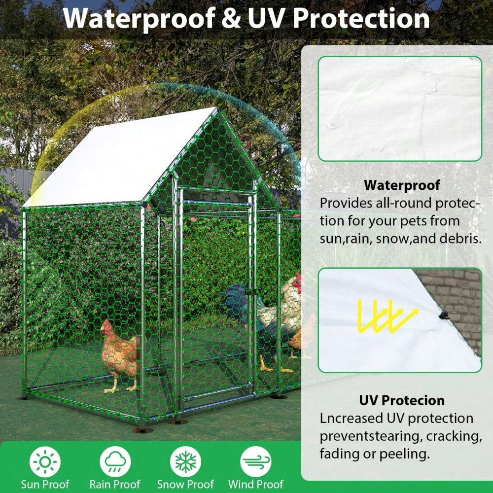 10x3FT Metal Chicken Coop Run Backyard Hen House Poultry Habitat Cage With Removable PE Cover