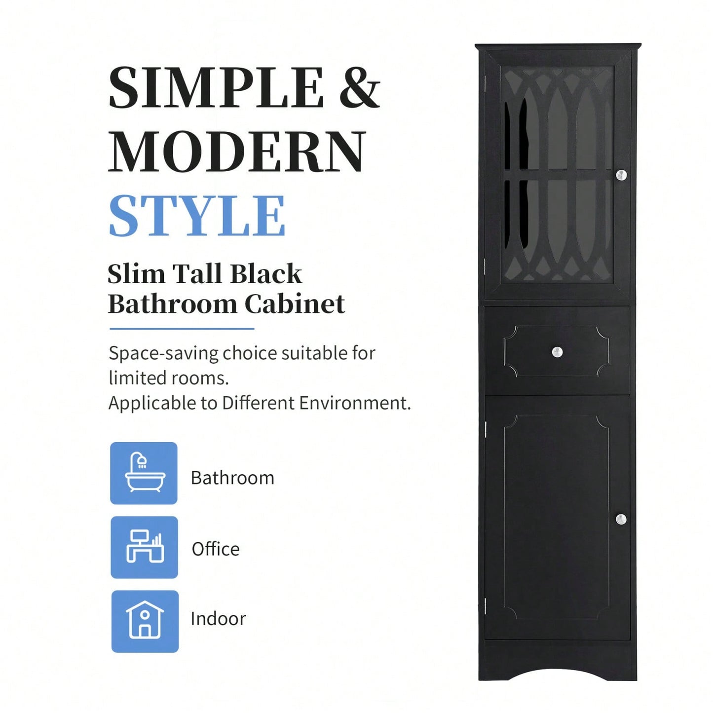 Freestanding Tall Bathroom Cabinet With Drawer And Doors, MDF Board, Acrylic Door, Adjustable Shelf