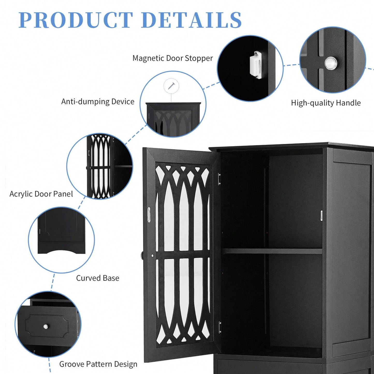 Freestanding Tall Bathroom Cabinet With Drawer And Doors, MDF Board, Acrylic Door, Adjustable Shelf