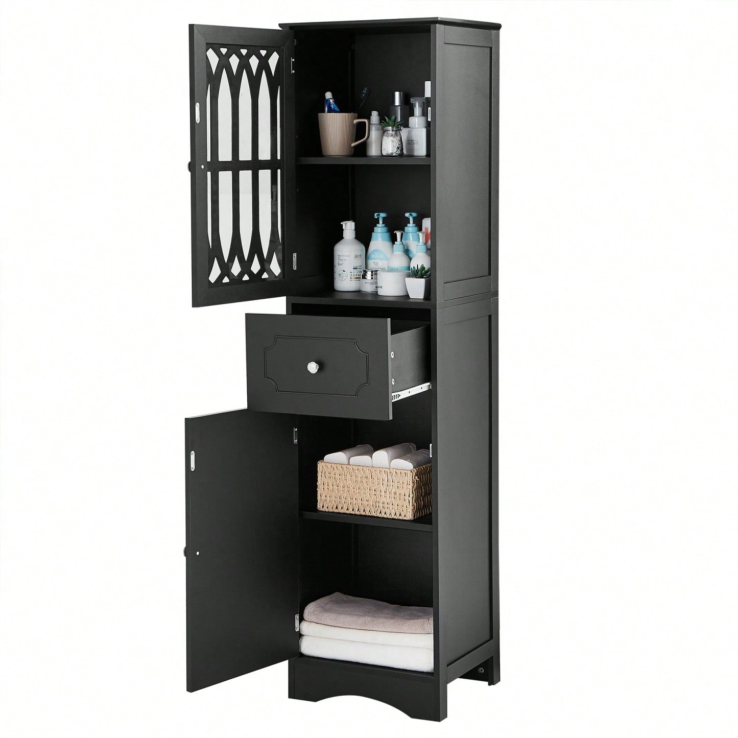 Freestanding Tall Bathroom Cabinet With Drawer And Doors, MDF Board, Acrylic Door, Adjustable Shelf