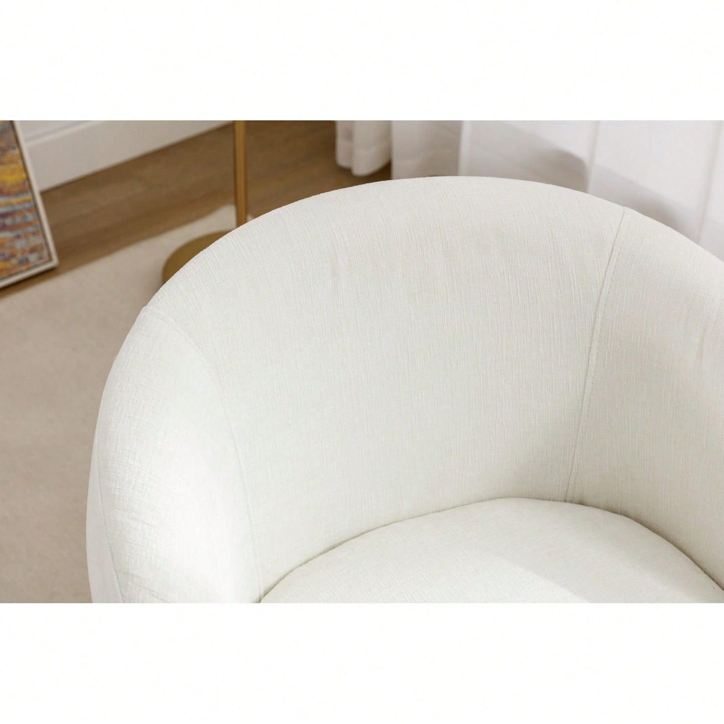 Chenille Fabric Swivel Accent Armchair Barrel Chair With Black Powder Coating Metal Ring