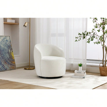 Chenille Fabric Swivel Accent Armchair Barrel Chair With Black Powder Coating Metal Ring