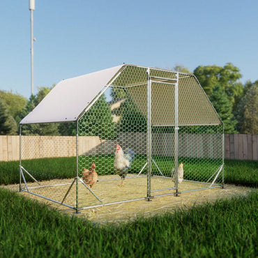 9.94 Ft. X 6.46 Ft. X 6.36 Ft. Metal Large Chicken Coop Walk-In Poultry Cage Run Flat Shaped With Waterproof Cover