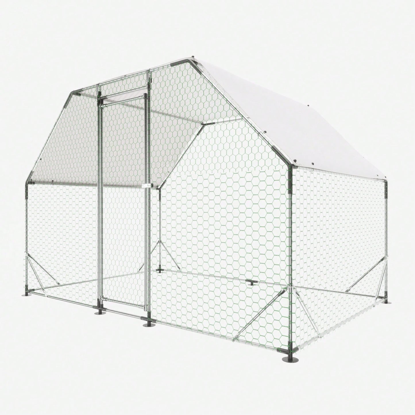 9.94 Ft. X 6.46 Ft. X 6.36 Ft. Metal Large Chicken Coop Walk-In Poultry Cage Run Flat Shaped With Waterproof Cover
