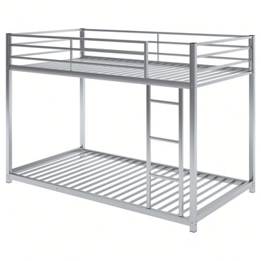 Twin Over Twin Metal Bunk Bed With Ladder - Space-Saving Low Bunk Design For Kids Or Adults - Sturdy Steel Frame