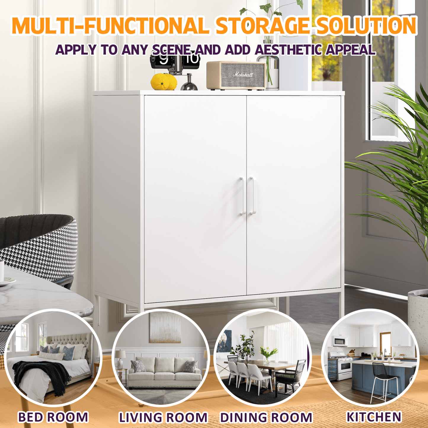 Heavy Duty Metal Storage Cabinet with Adjustable Shelves Magnetic Doors Anti-Tip Design for Home Office Kitchen Bedroom Easy Assembly