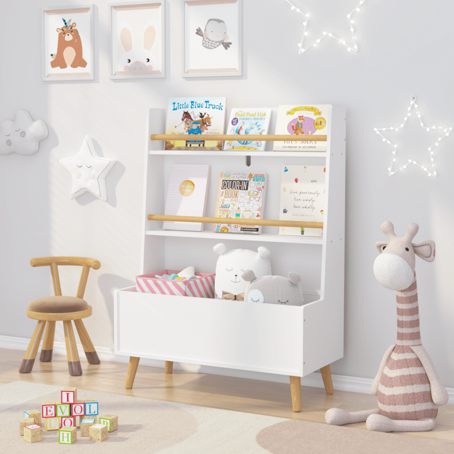 Kids Bookshelf, Book And Magazine Rack, Book Organizer, Toy Storage Cabinet Organizer, White