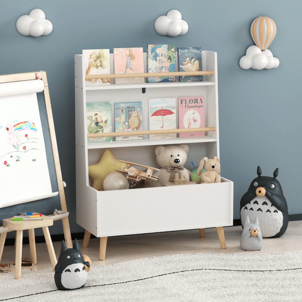 Kids Bookshelf, Book And Magazine Rack, Book Organizer, Toy Storage Cabinet Organizer, White