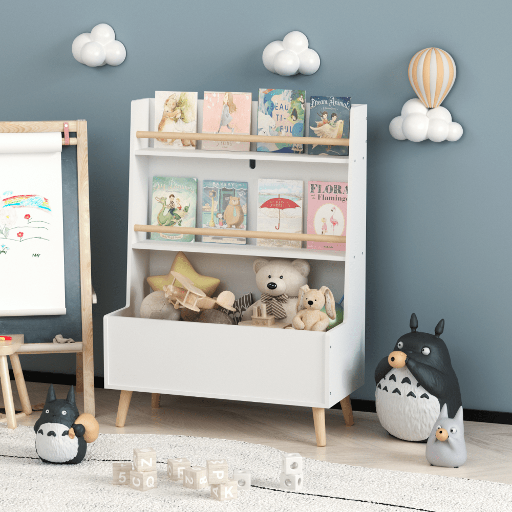 Kids Bookshelf, Book And Magazine Rack, Book Organizer, Toy Storage Cabinet Organizer, White