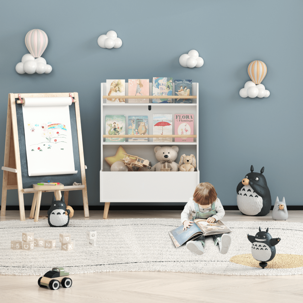 Kids Bookshelf, Book And Magazine Rack, Book Organizer, Toy Storage Cabinet Organizer, White