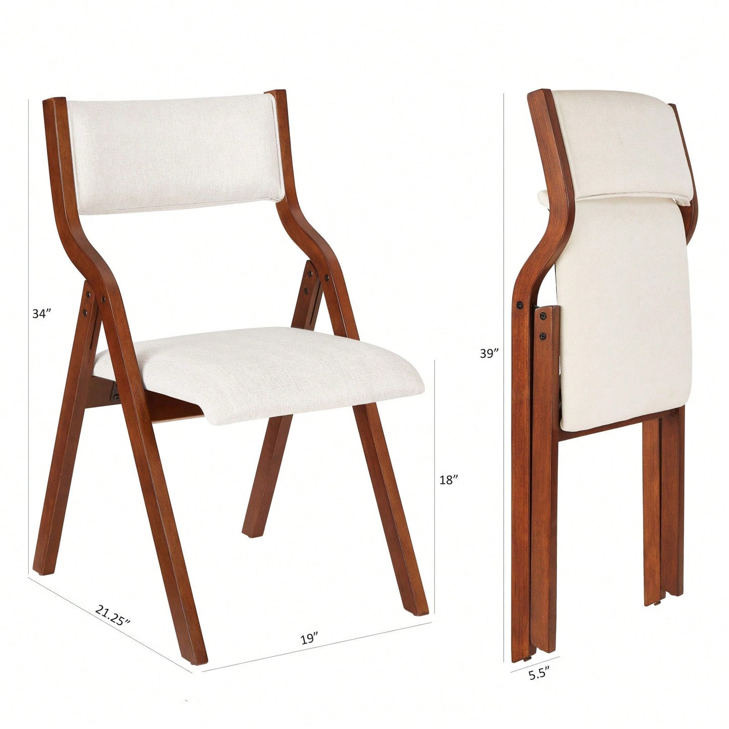 Set Of 2 Upholstered Folding Dining Chairs, Space Saving, Easy To Carry, Dining Room, No Assembly Required
