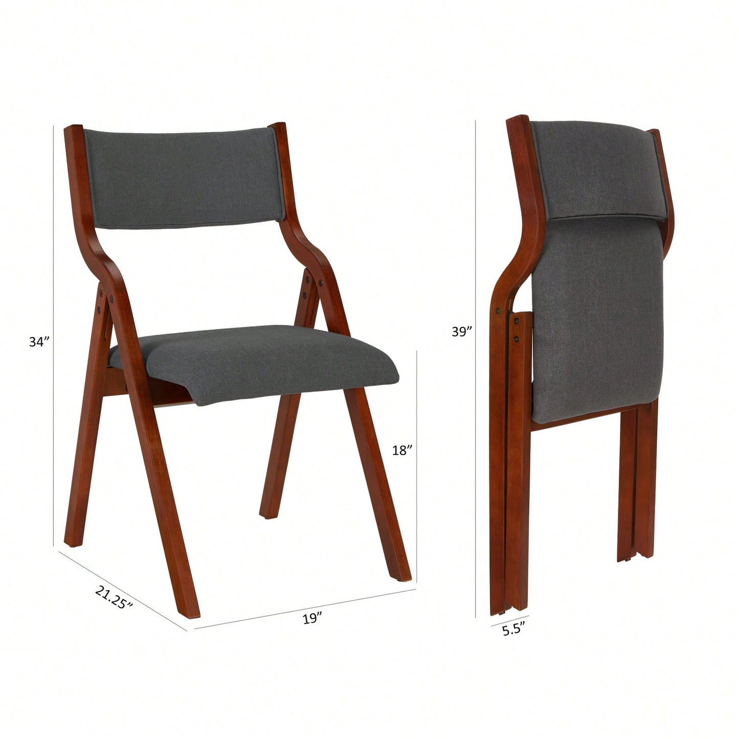 Set Of 2 Upholstered Folding Dining Chairs, Space Saving, Easy To Carry, Dining Room, No Assembly Required