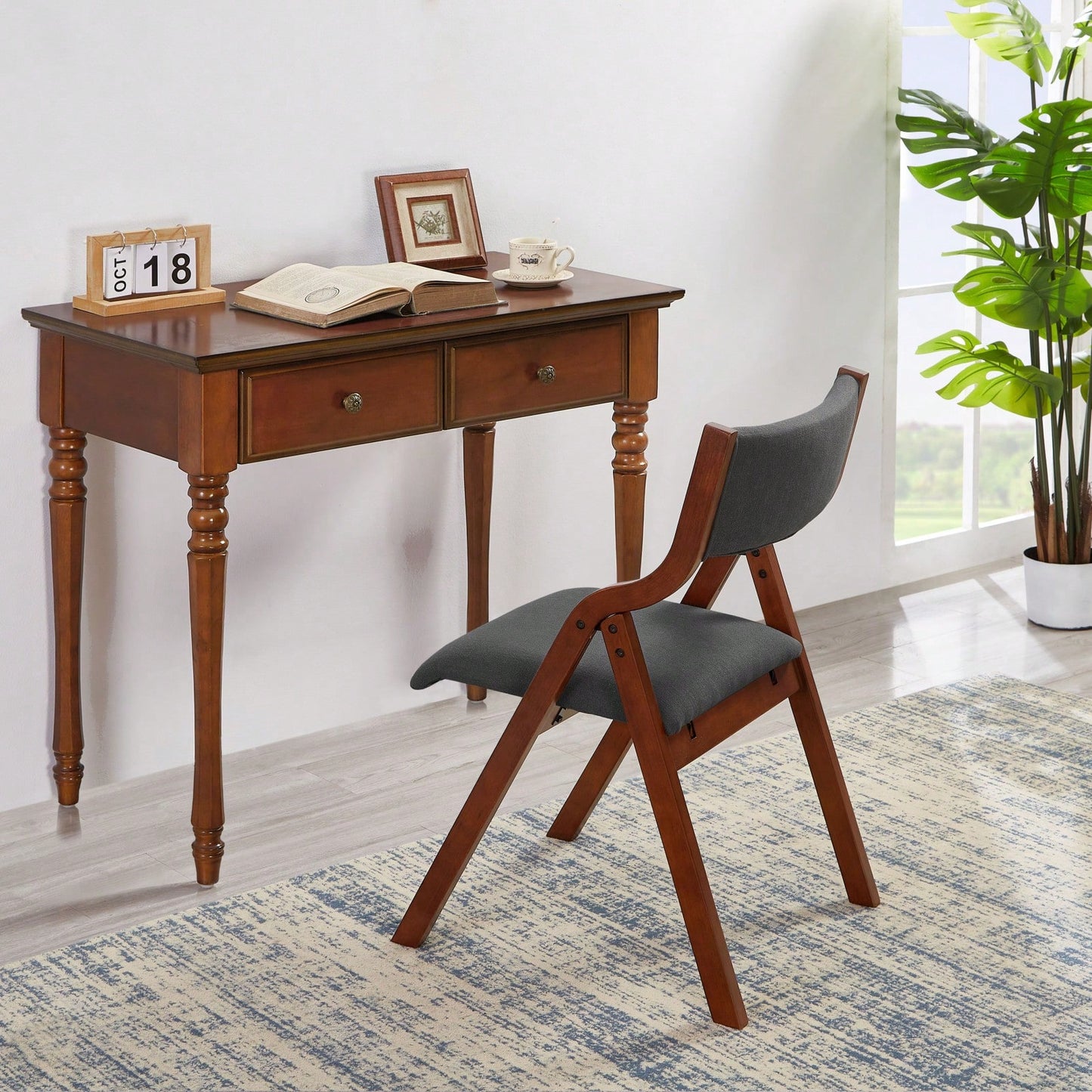 Set Of 2 Upholstered Folding Dining Chairs, Space Saving, Easy To Carry, Dining Room, No Assembly Required