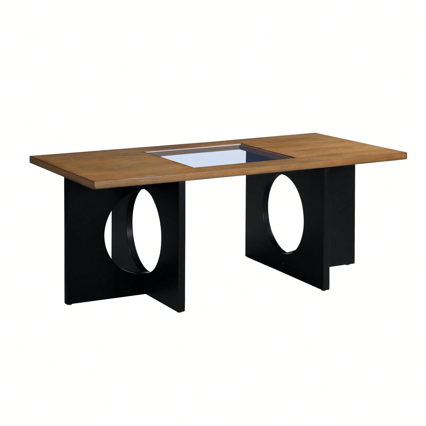 47 Inch Modern Coffee Table with Tempered Glass Top Durable MDF and Birch Veneer Easy Assembly for Living Room