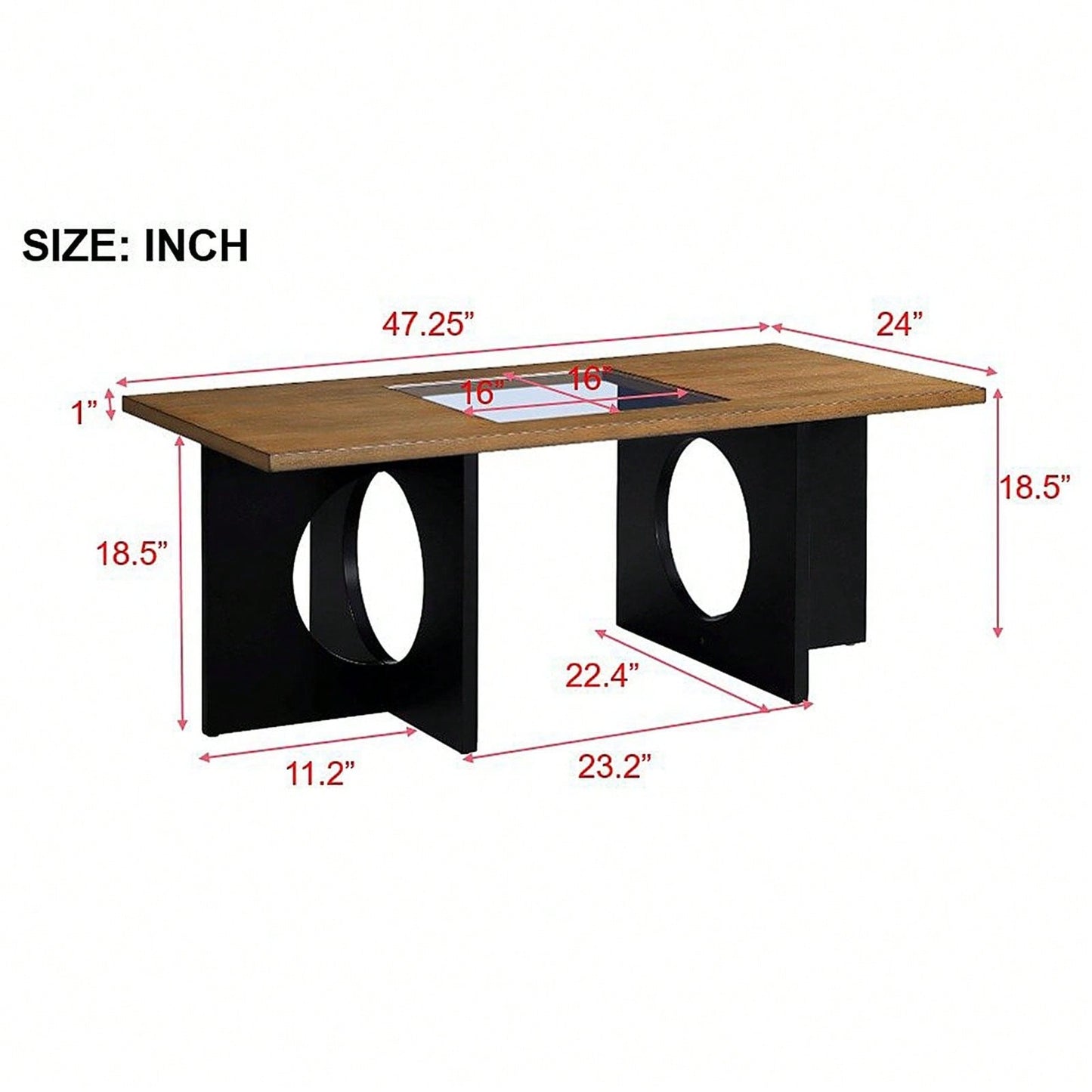 47 Inch Modern Coffee Table with Tempered Glass Top Durable MDF and Birch Veneer Easy Assembly for Living Room