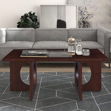 47 Inch Modern Coffee Table with Tempered Glass Top Durable MDF and Birch Veneer Easy Assembly for Living Room