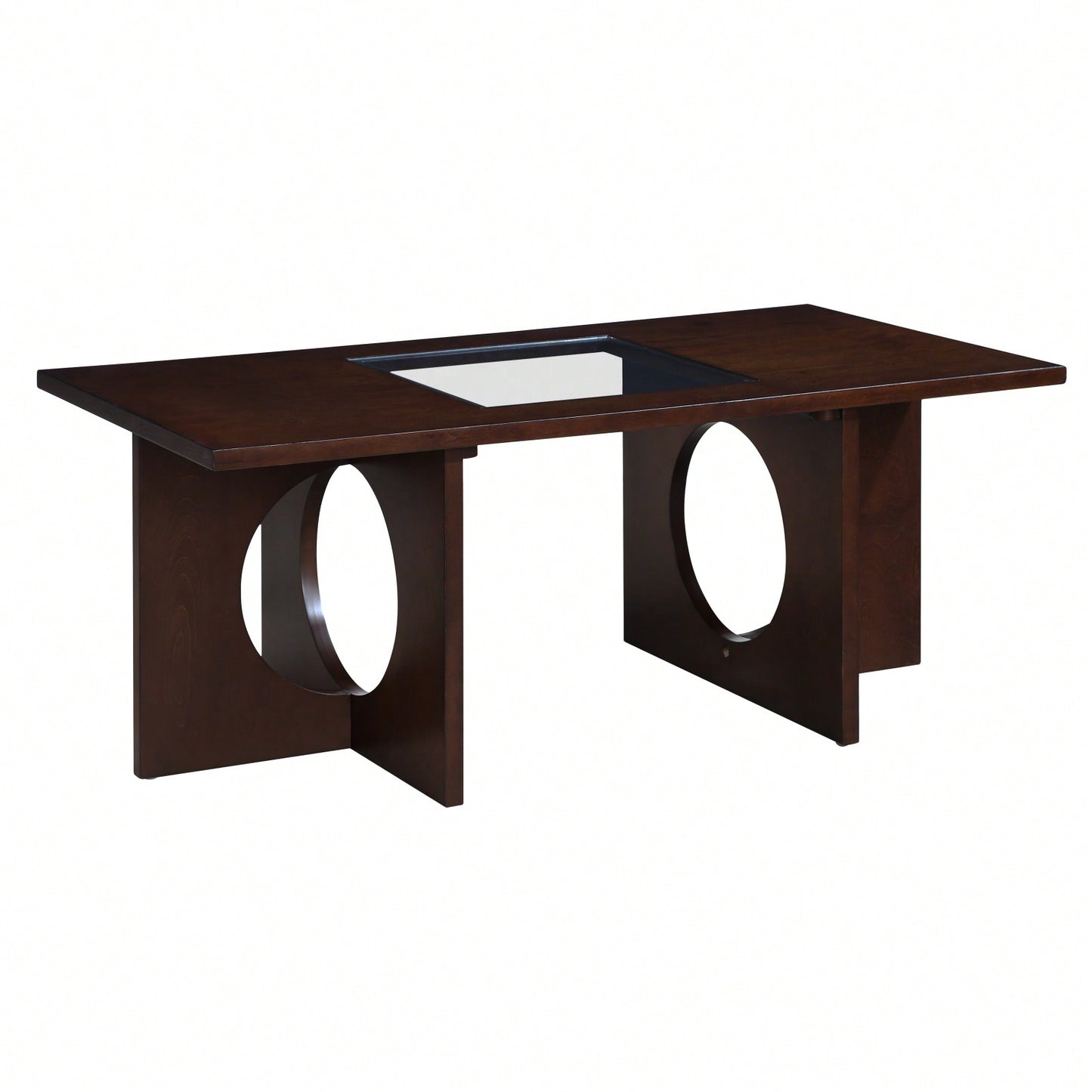 47 Inch Modern Coffee Table with Tempered Glass Top Durable MDF and Birch Veneer Easy Assembly for Living Room