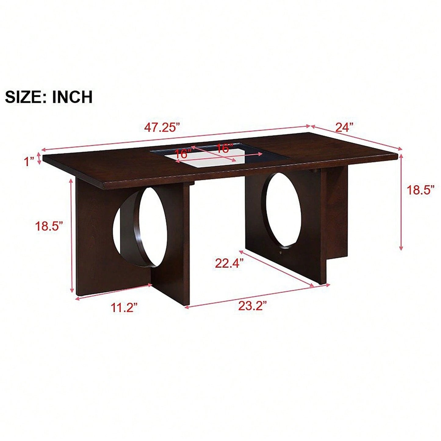 47 Inch Modern Coffee Table with Tempered Glass Top Durable MDF and Birch Veneer Easy Assembly for Living Room