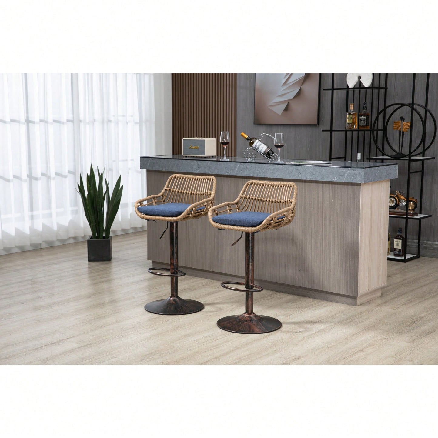 Adjustable Swivel Bar Stools Set of 2 with Linen Upholstery and Vintage Gold Legs for Kitchen and Dining Room