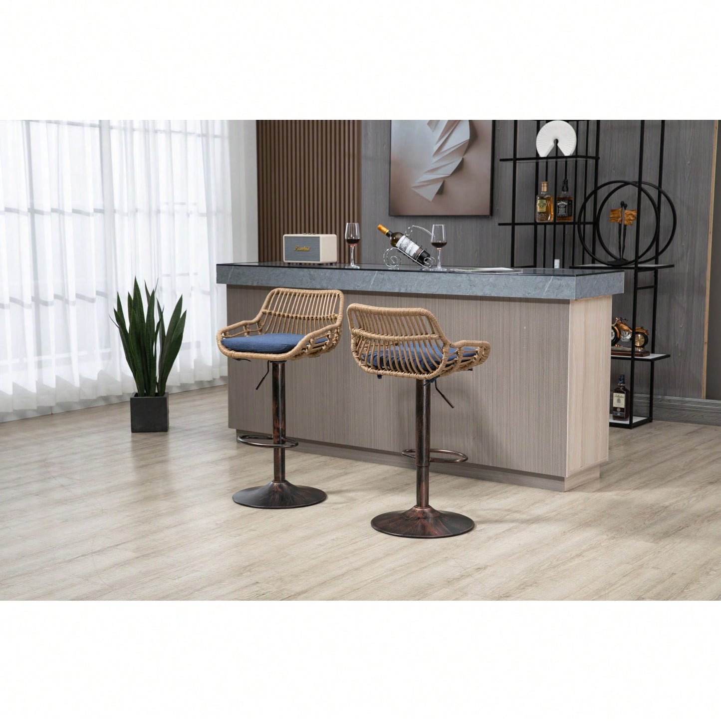 Adjustable Swivel Bar Stools Set of 2 with Linen Upholstery and Vintage Gold Legs for Kitchen and Dining Room