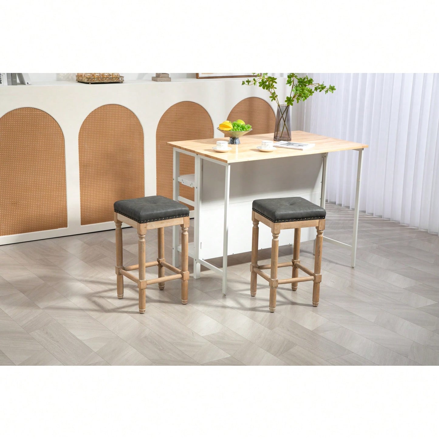 26-Inch Tufted Wooden Counter Stools Set Of 2