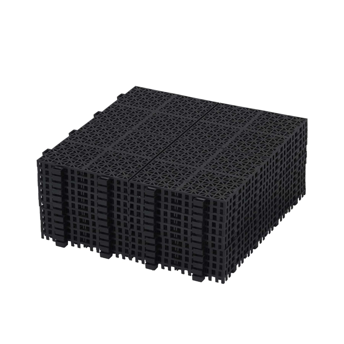Black Interlocking Deck Tiles 12x12 Inch Waterproof Outdoor Anti-Slip High Weight Capacity Pack of 12 Rosette Pattern