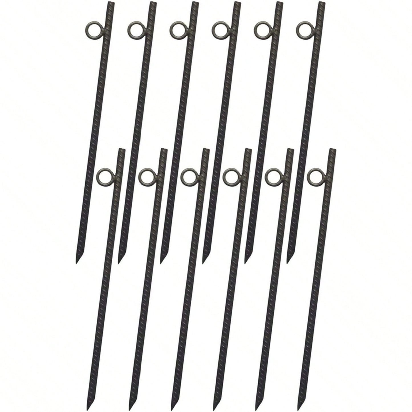 Heavy Duty 18 Inch Steel Tent Stakes 12 Pack with Loops for Canopies Tarps and Camping Shelters Easy Install Angled Tip