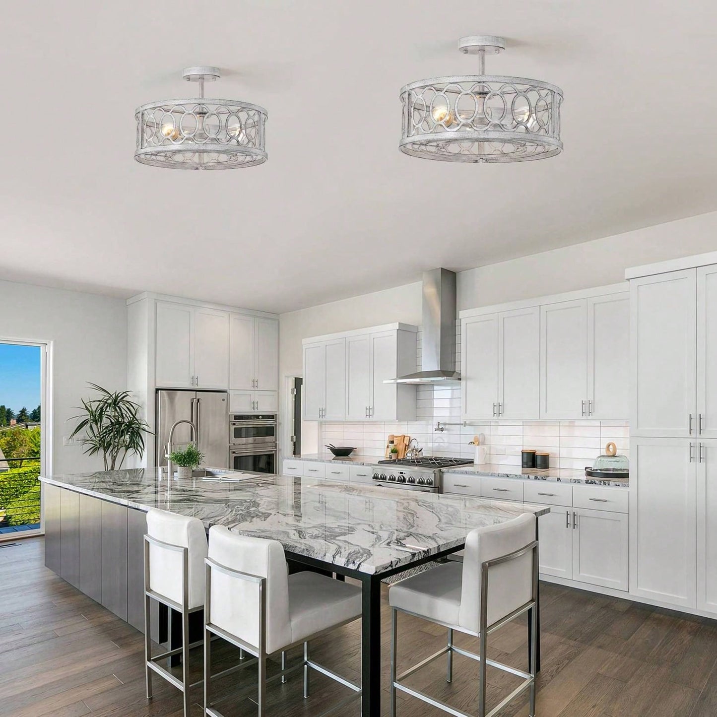3 -Light Flush Mount Ceiling Light Fixture For Kitchen, Bedroom, Living Room