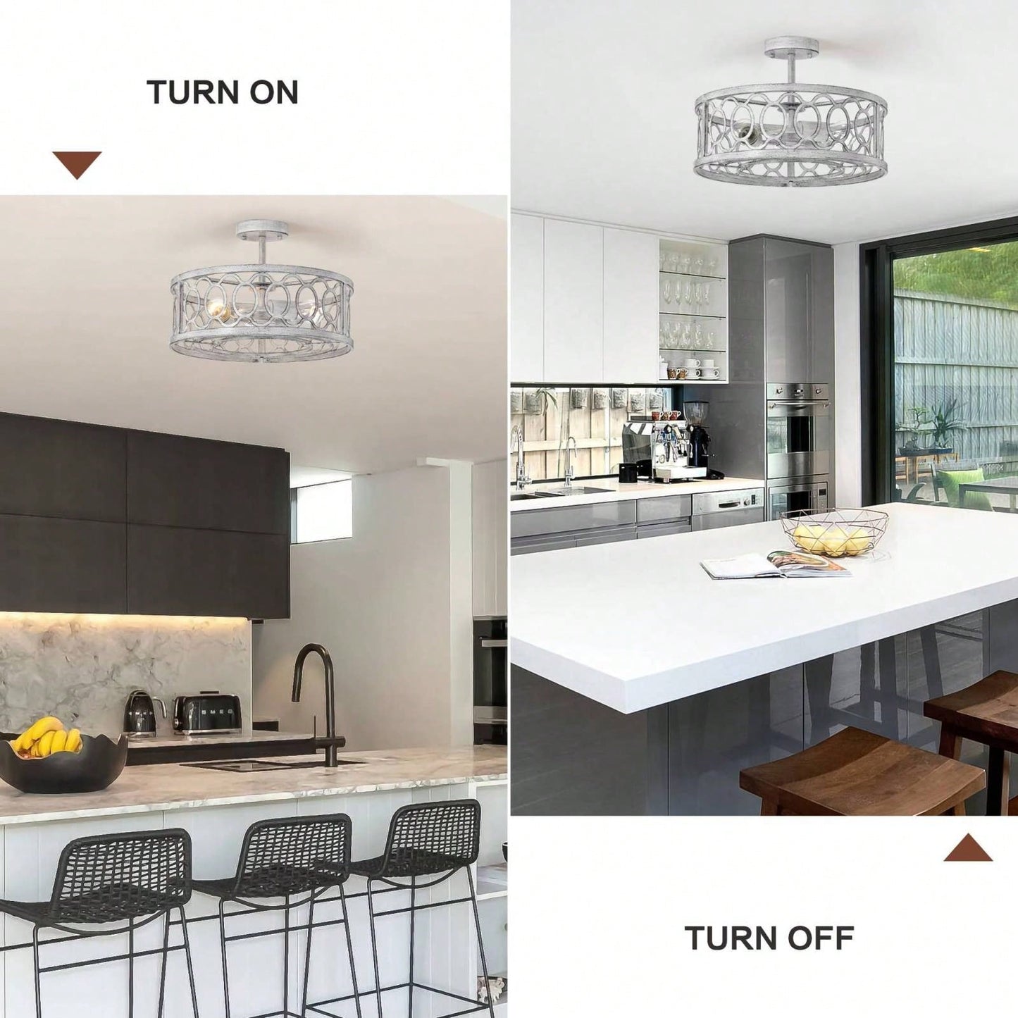 3 -Light Flush Mount Ceiling Light Fixture For Kitchen, Bedroom, Living Room