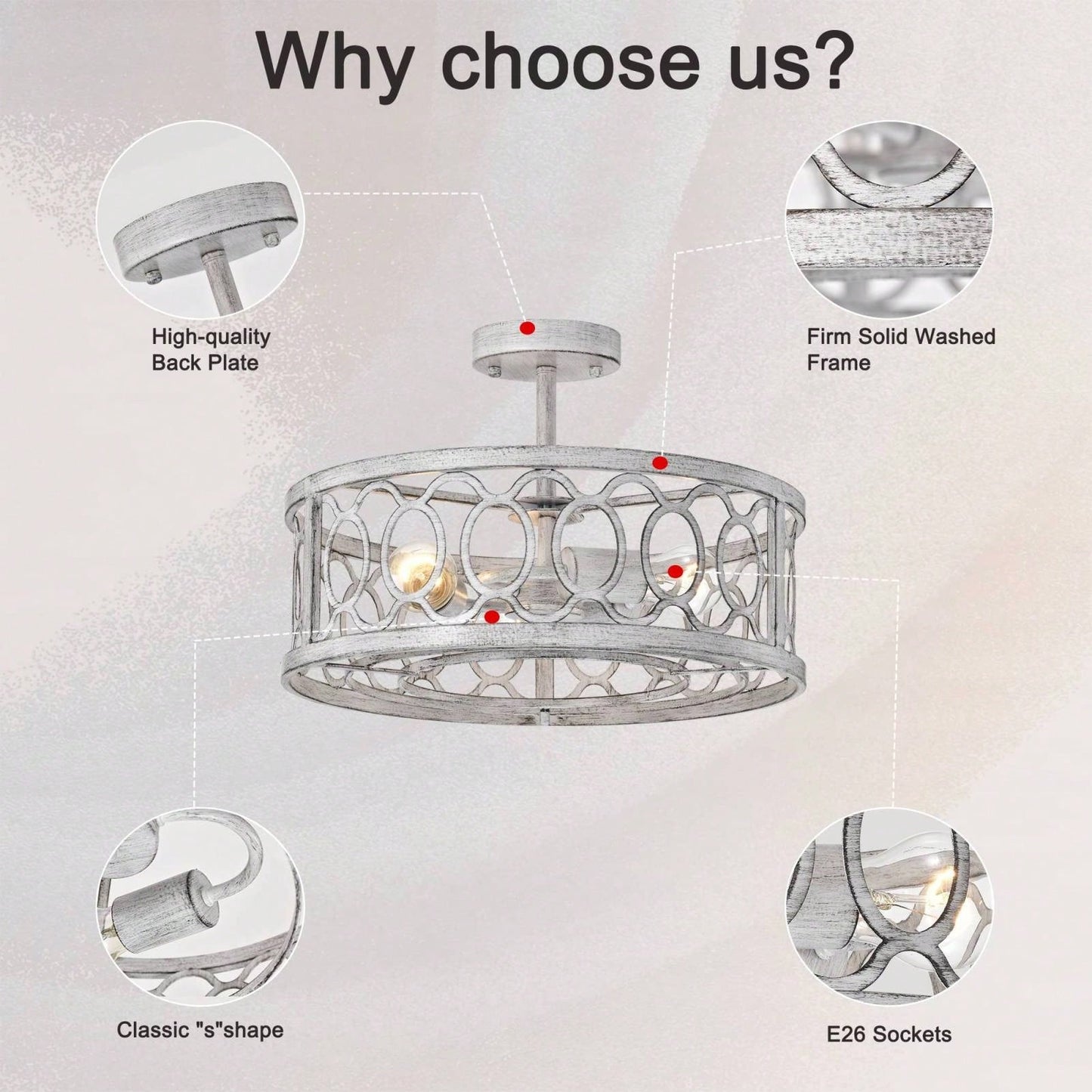 3 -Light Flush Mount Ceiling Light Fixture For Kitchen, Bedroom, Living Room