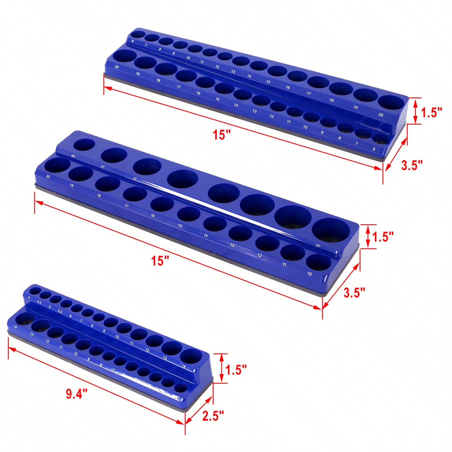 3 Piece Metric Magnetic Socket Organizers, Magnetic Socket Holder, Black Tool Box Organizer