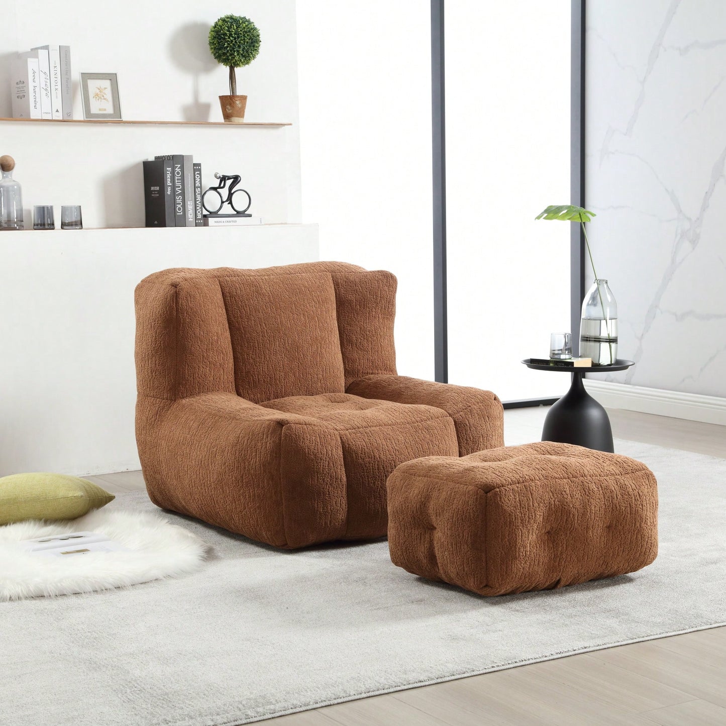 Cozy Memory Foam Bean Bag Chair with Ottoman for Adults and Kids - Modern Soft Lounger for Living Room and Bedroom