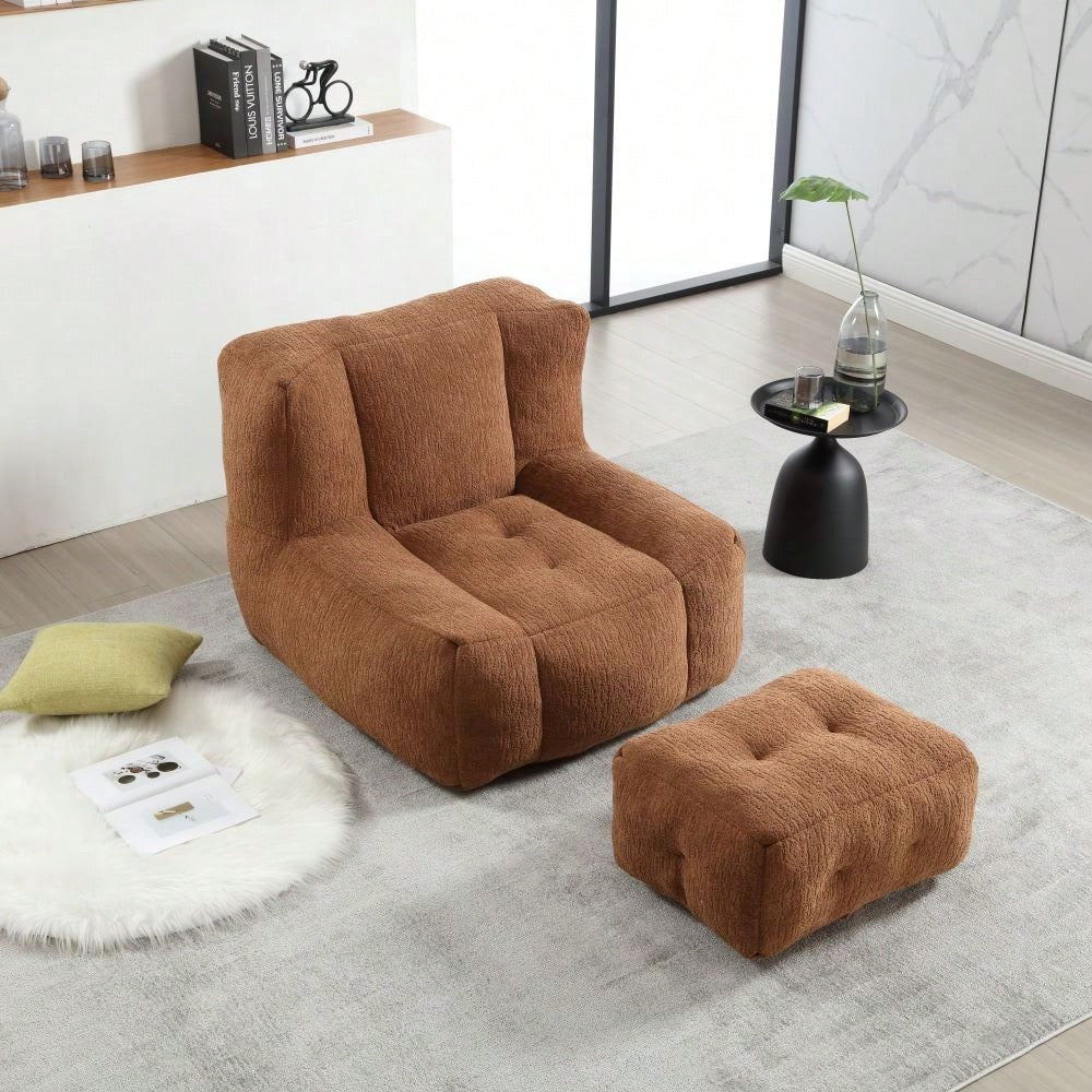 Cozy Memory Foam Bean Bag Chair with Ottoman for Adults and Kids - Modern Soft Lounger for Living Room and Bedroom
