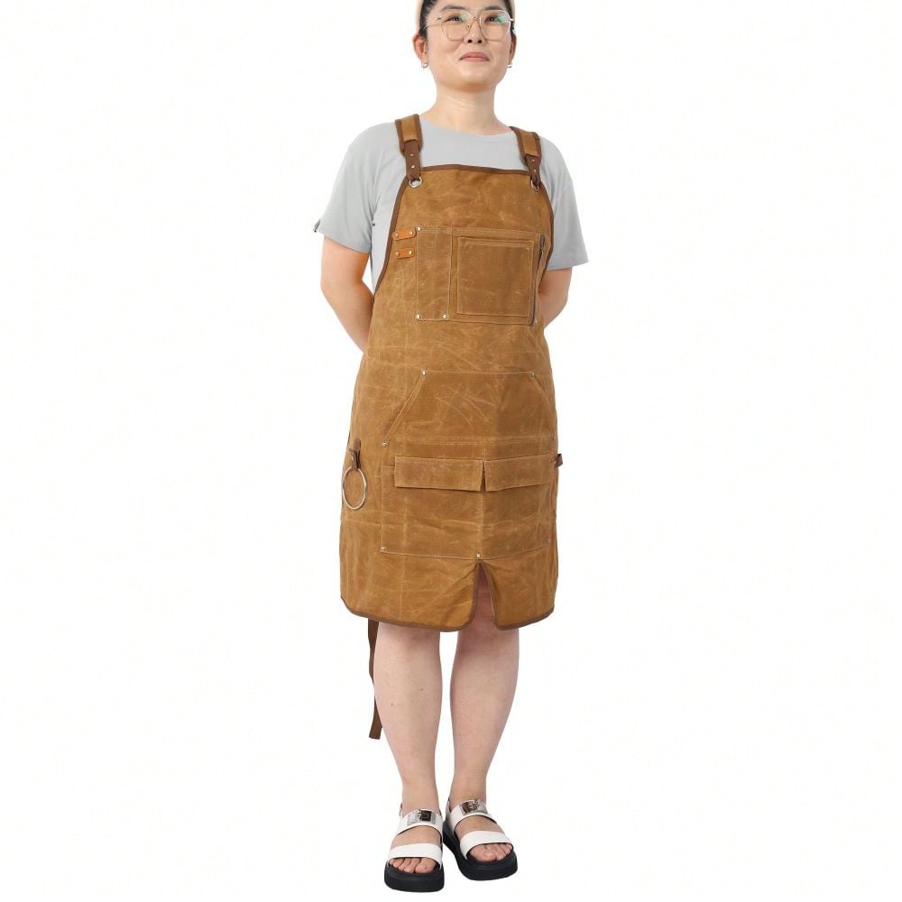 Heavy Duty Waxed Canvas Carpenter Apron, Waterproof, Adjustable, 18 Oz